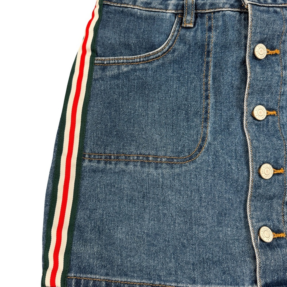 Denim Overall Skirt with Striped Accents - Picture 4 of 6